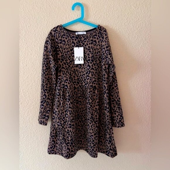 Girls Animal Print Dress Long Sleeve Cotton size 11/12 years